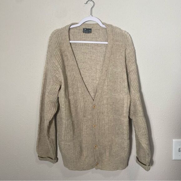 Vintage Inc Wool Blend Button Front Ribbed Tan Cardigan Women's Size Large - Picture 14 of 15